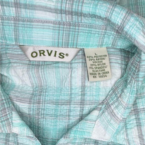Orvis Women’s Long Sleeve Button Front Plaid Textured Shirt, Aqua, size L - Picture 6 of 10